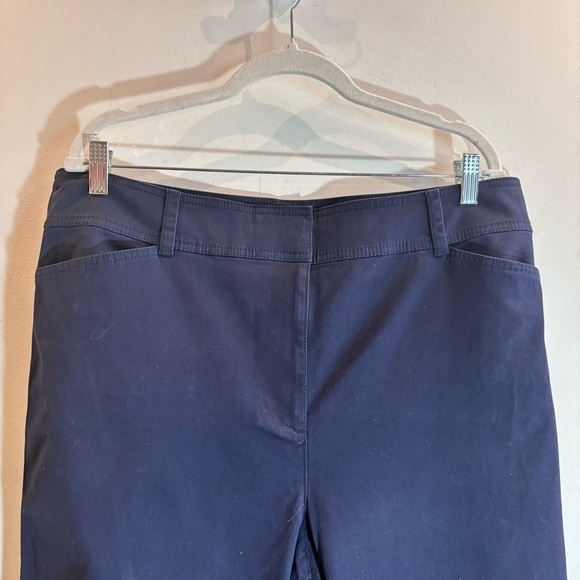 TALBOTS SZ 16 Navy Wider Straight Leg Slit Pockets Stretchy Trousers Pants NEW - Picture 2 of 10